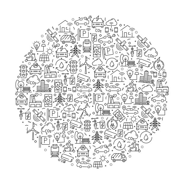 模式与智能城市图标。黑色和白色细线图标图片下载