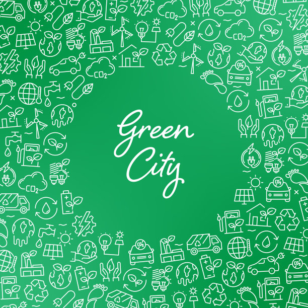 绿色城市-绿色能源与自然概念向量模式及抽象背景。图片下载