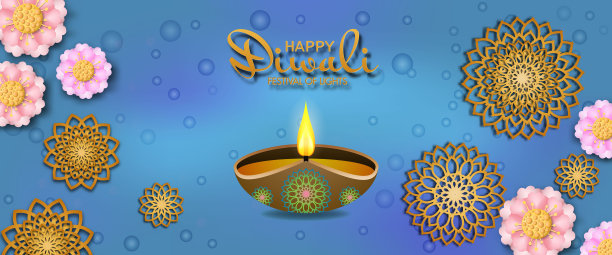 印度排灯节的旗帜矢量图像图片下载