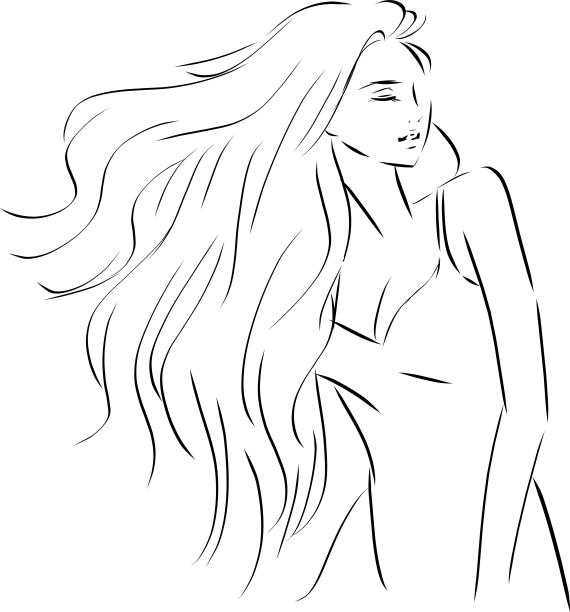 长发随风摇曳的女子线条艺术图片下载
