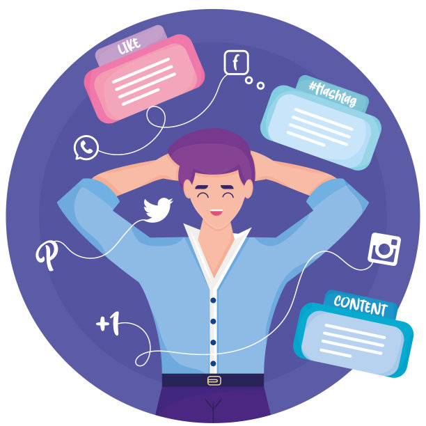 放松的男孩卡通周围的社交媒体后社交媒体概念向量图片下载