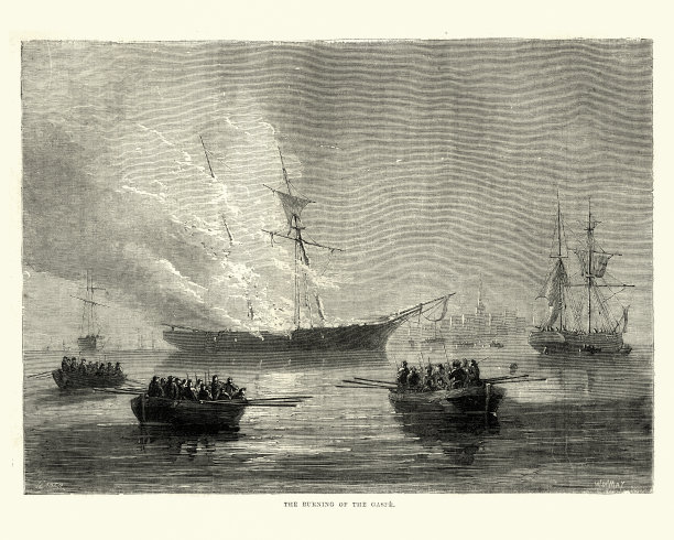 美国独立战争，加斯比号被烧毁(1772年图片下载