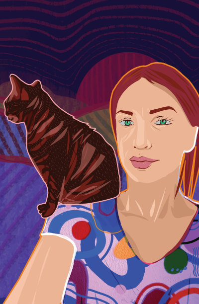 年轻女人和一只猫图片下载