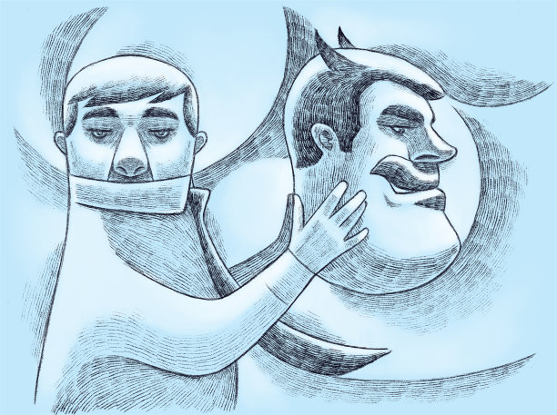 商人拿着坏人的头面具图片下载