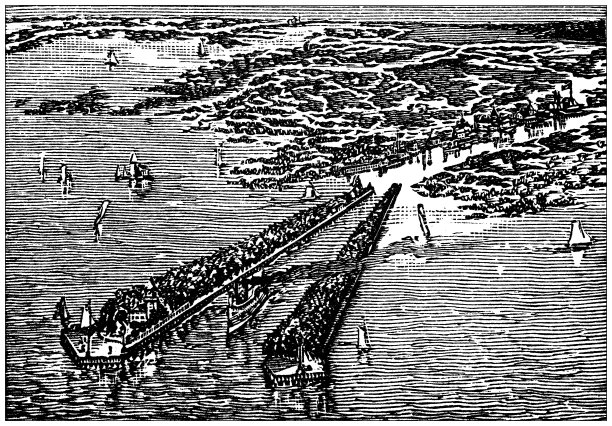 美国，密歇根地标和公司的古董插图:圣克莱尔湖运河图片下载