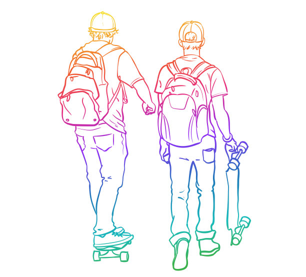 青少年玩滑板彩虹图片下载