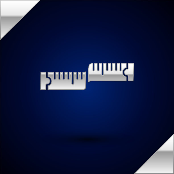 银色卷尺图标孤立在深蓝色图片下载