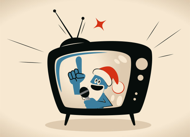 蓝色圣诞老人在电视屏幕上用麦克风说话图片下载