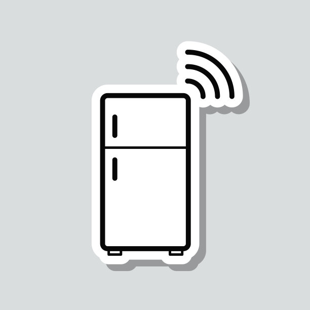 智能冰箱。图标贴纸在灰色背景图片下载