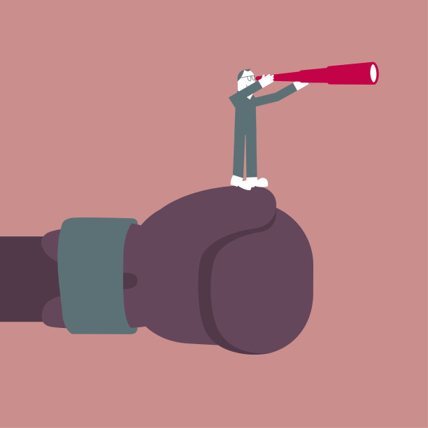 一个人拿着望远镜站在拳击手套上观察。图片下载