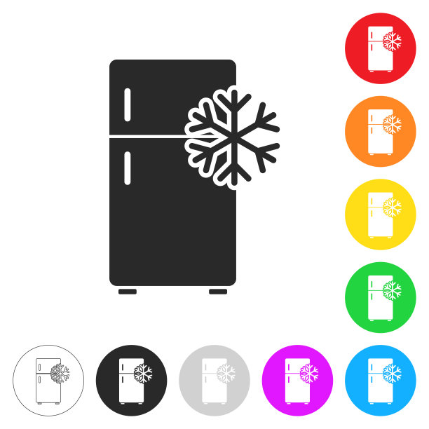 与雪花冰箱。彩色按钮上的图标图片下载