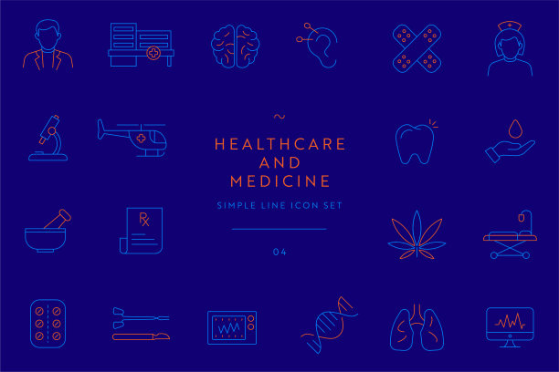 简单的医疗保健和医药线图标设置图片下载