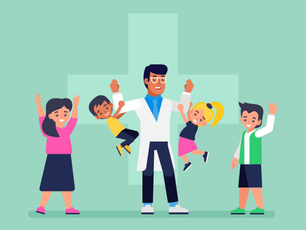 儿科医生和快乐健康的孩子们。儿童保健媒介概念图片下载