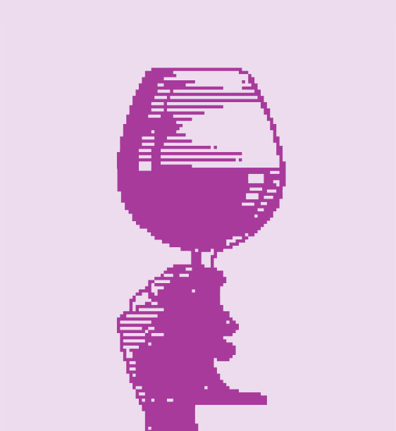 手持红酒的像素艺术图片下载