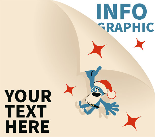 微笑的蓝色圣诞老人是摺耳(折叠或翻转)一页的角;圣诞快乐，恭贺新禧图片下载