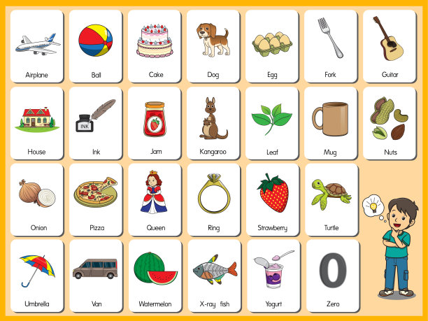 Set pictures of cartoon以大写和小写字母顺序从A到Z表示的英文字母。基本的英语词汇。图片下载