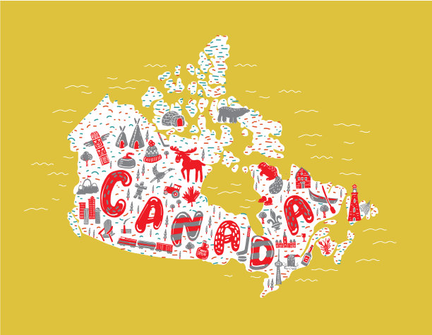 加拿大主题地图设计元素手绘图片下载