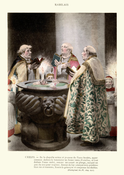 拉伯雷的《巨人》和《潘塔格鲁埃尔》，三个牧师从魔法书中对魔鬼施咒图片下载