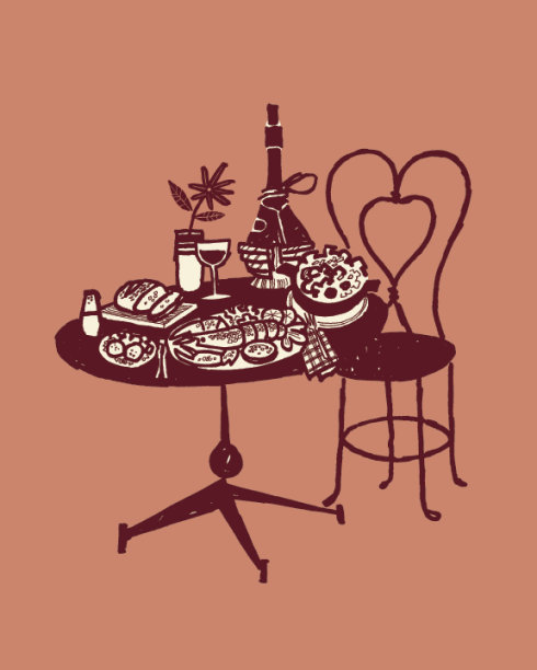 餐桌上的食物插图图片下载