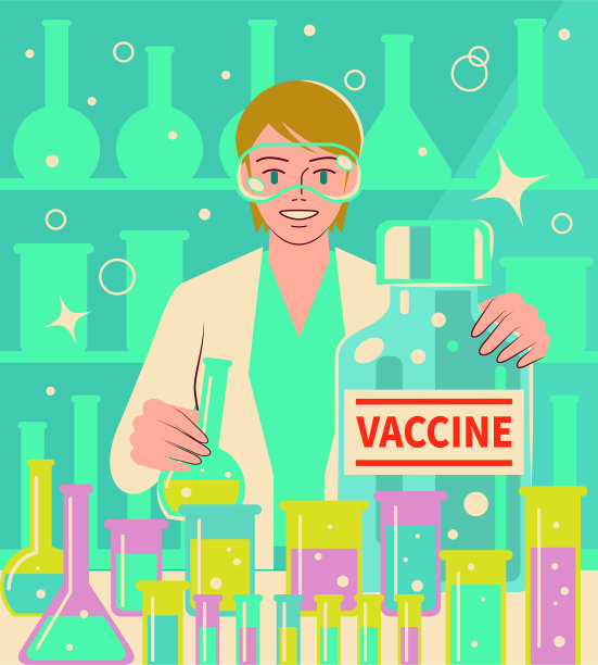 一位自信美丽的年轻女科学家（药剂师、医生、生物化学家）在实验室开发新冠疫苗（或流感疫苗）图片下载