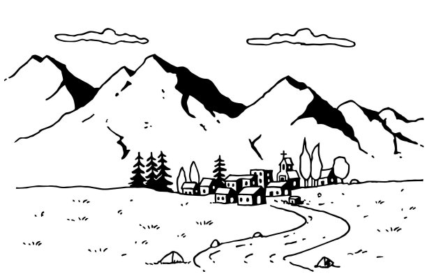 手绘乡村插图图片下载