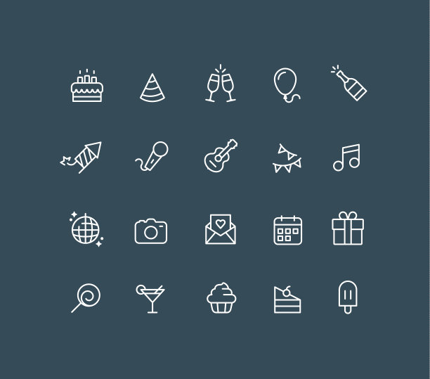 扁平和轮廓生日图标可编辑的描边图片下载