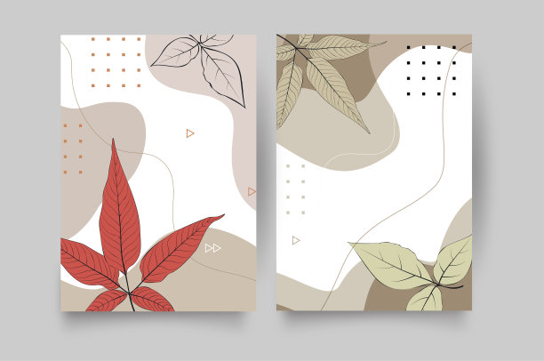 植物墙艺术向量集。叶线艺术绘画与水彩。抽象植物艺术设计墙框版画，油画版画，海报，家居décor，封面，墙纸。图片下载