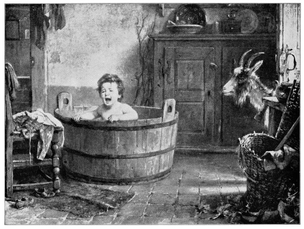 马克·路易斯·本杰明·沃蒂埃的《洗碗盆里的小孩》——19世纪图片下载