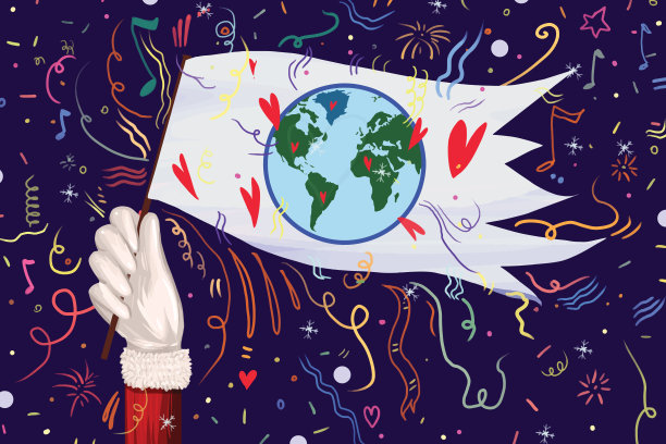 圣诞老人正在为地球挥舞旗帜图片下载