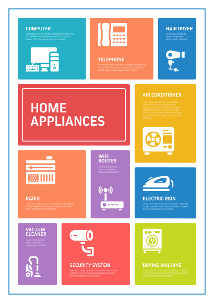 家电相关工艺信息图模板。过程时间图。使用线性图标的工作流布局图片下载