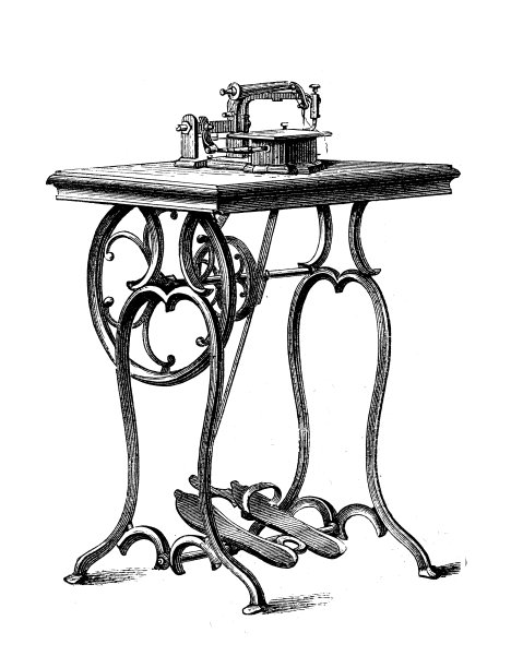 古董插图，应用机械和机器，纺织工业:惠勒和威尔逊缝纫机图片下载
