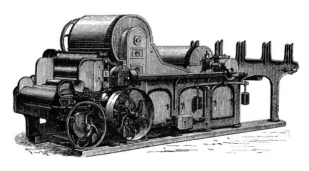 古董插图，应用机械和机器，纺织工业:软化，清洁和准备棉花的机器图片下载
