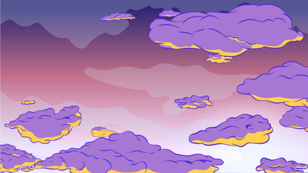 手绘矢量温和的插图-多云的天空在日落。图片下载