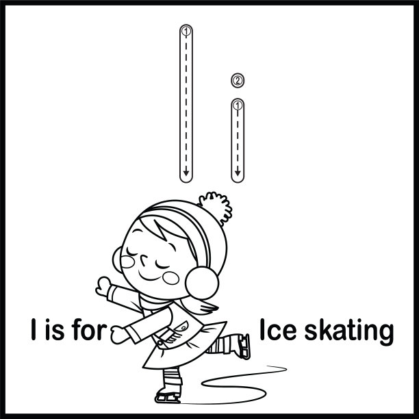 抽认卡字母I是溜冰矢量插图图片下载