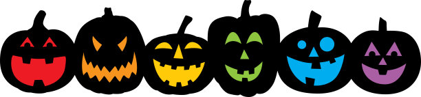 黑色和彩色发光南瓜排图片下载