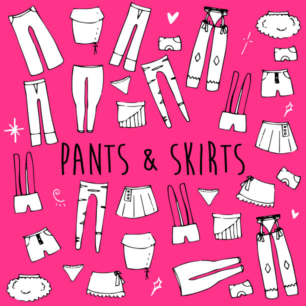 手绘涂鸦服装图标集-裤子和裙子图片下载