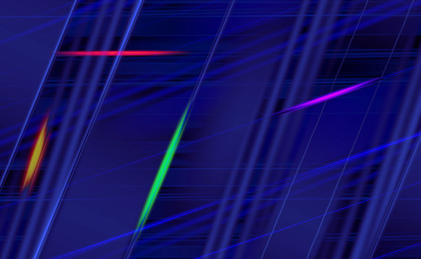 抽象的深蓝阴影条纹背景与彩色氖激光线。图片下载