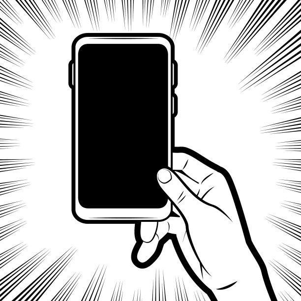 人手展示智能手机屏幕，背景是放射状漫画速度线图片下载