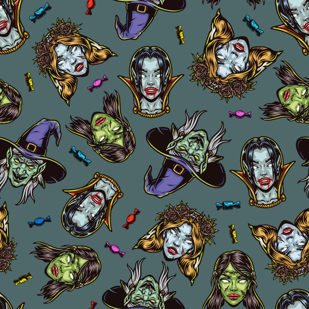 万圣节之夜五彩缤纷的无缝图案图片下载