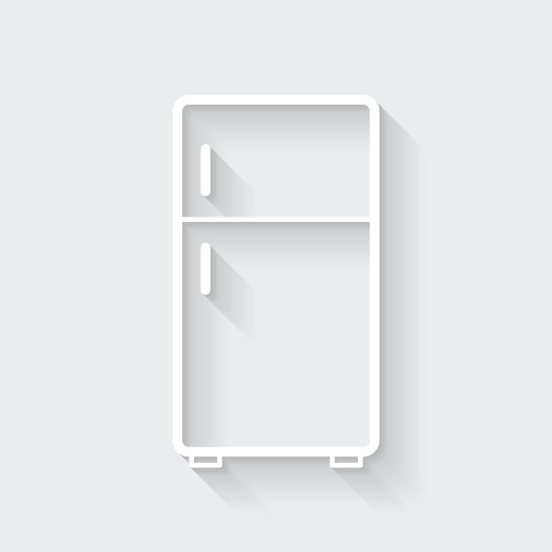 冰箱。图标与空白背景上的长阴影-平面设计图片下载