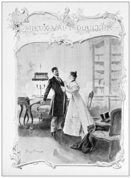 古董插图:夫妇在家里图片下载