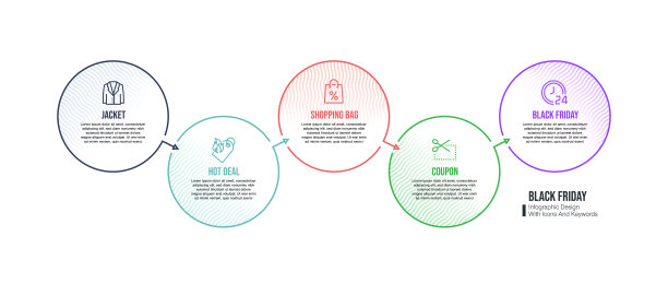 信息图表设计模板与黑色星期五的关键字和图标图片下载