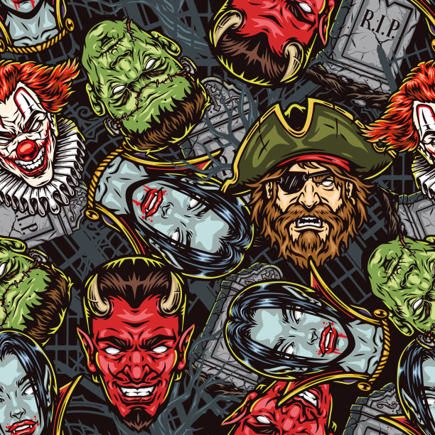 万圣节彩色复古无缝图案图片下载