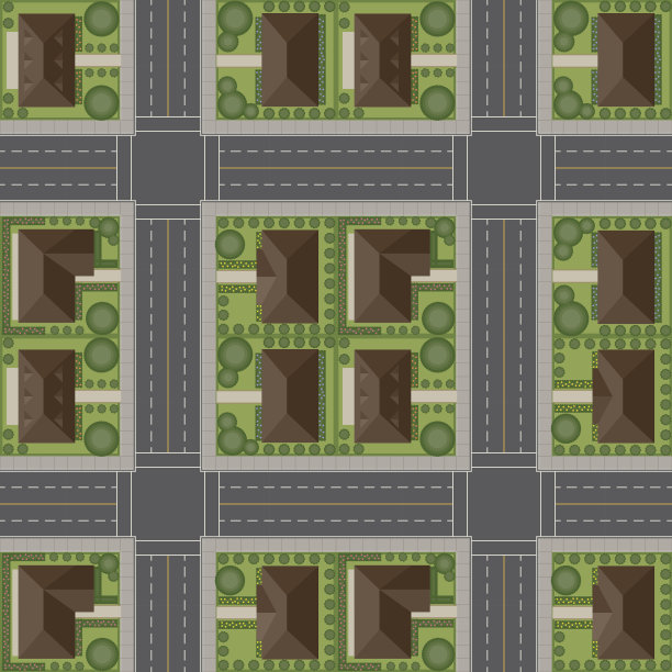 一个住宅郊区的无缝模式俯视视图图片下载