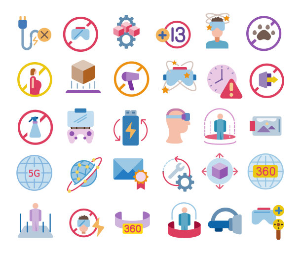 虚拟现实平面图标集图片下载