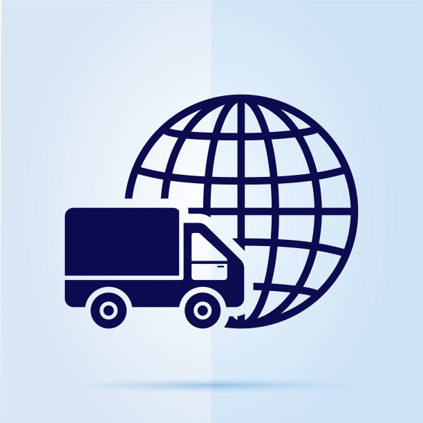 国际运输图标，卡车和地球，蓝色背景。图片下载