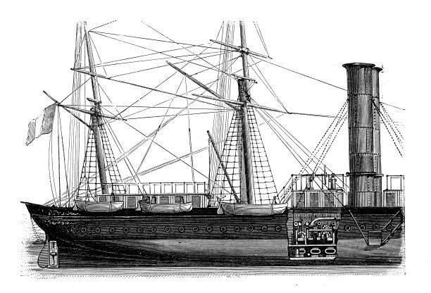 科学发现，实验和发明的古董插图:蒸汽动力车辆，蒸汽船图片下载