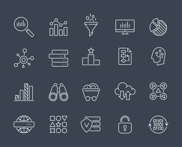 数据分析-线条图标。可编辑的中风。矢量插图。暗的背景图片下载