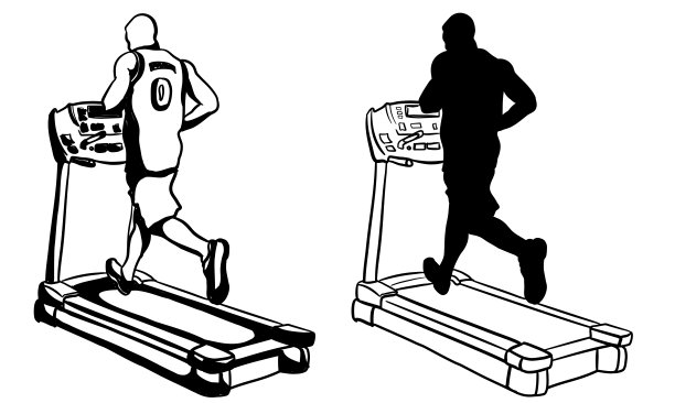 运动员在跑步机上训练剪影图片下载