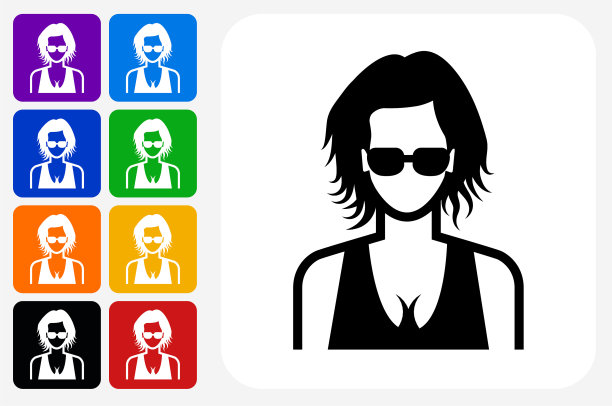 女人脸图标方形按钮套装图片下载